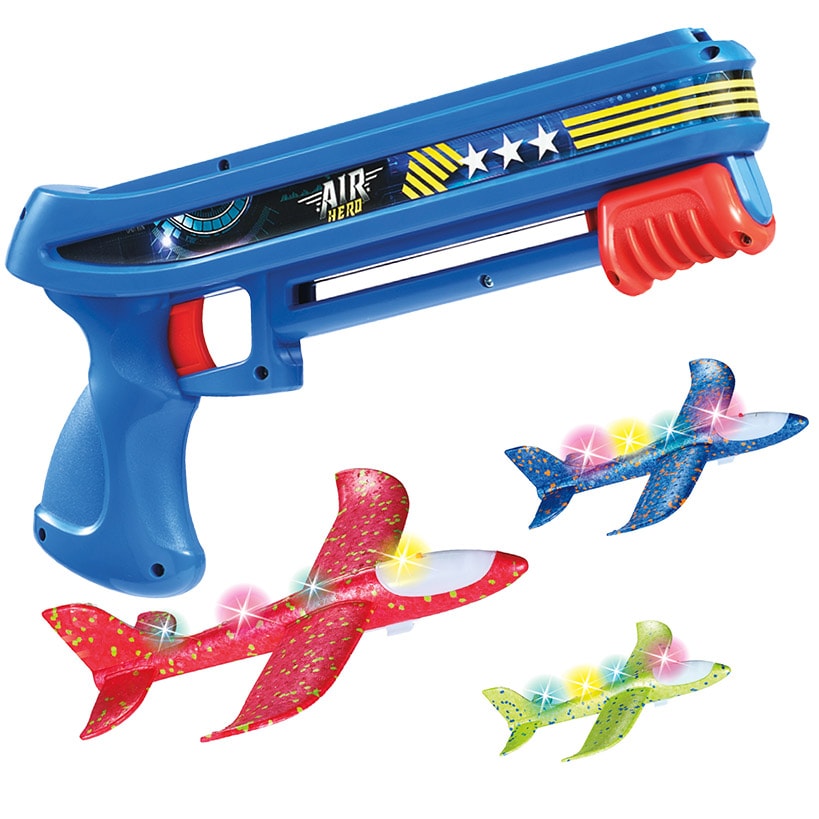 Air Hero™ Airplane Toy Launcher Set with 3 Flying LED Planes for Kids