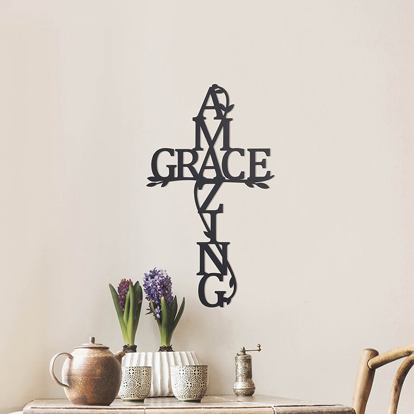 Amzaing Grace Wood Cross Plaque