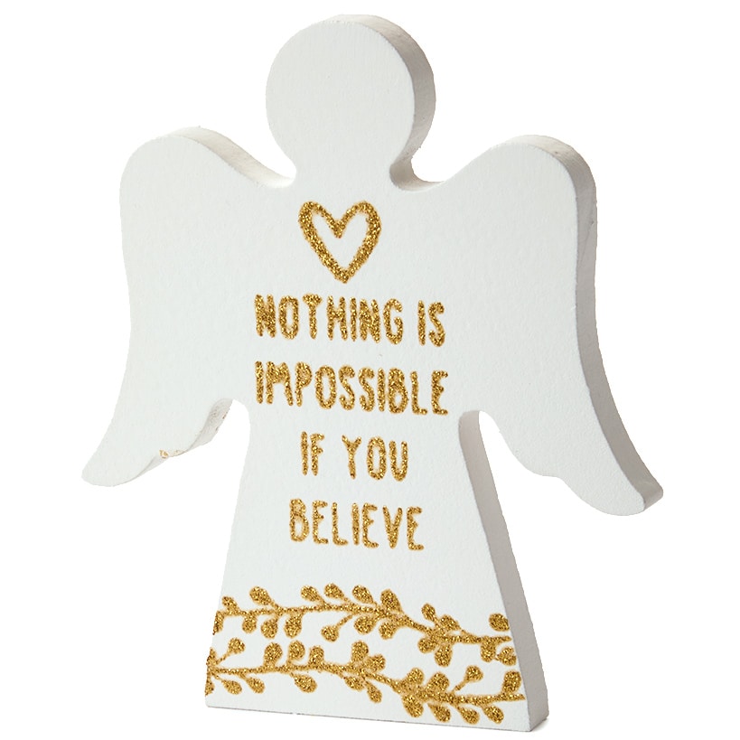 Angel Wooden Block Sign With Gold Sentiment