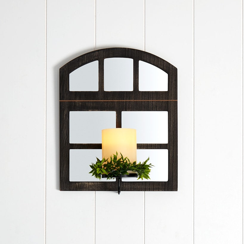 Windowpane Mirror Wall Sconce With Candle - Black, Natural, or White