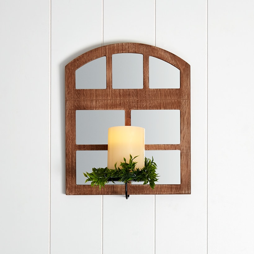 Windowpane Mirror Wall Sconce With Candle - Black, Natural, or White