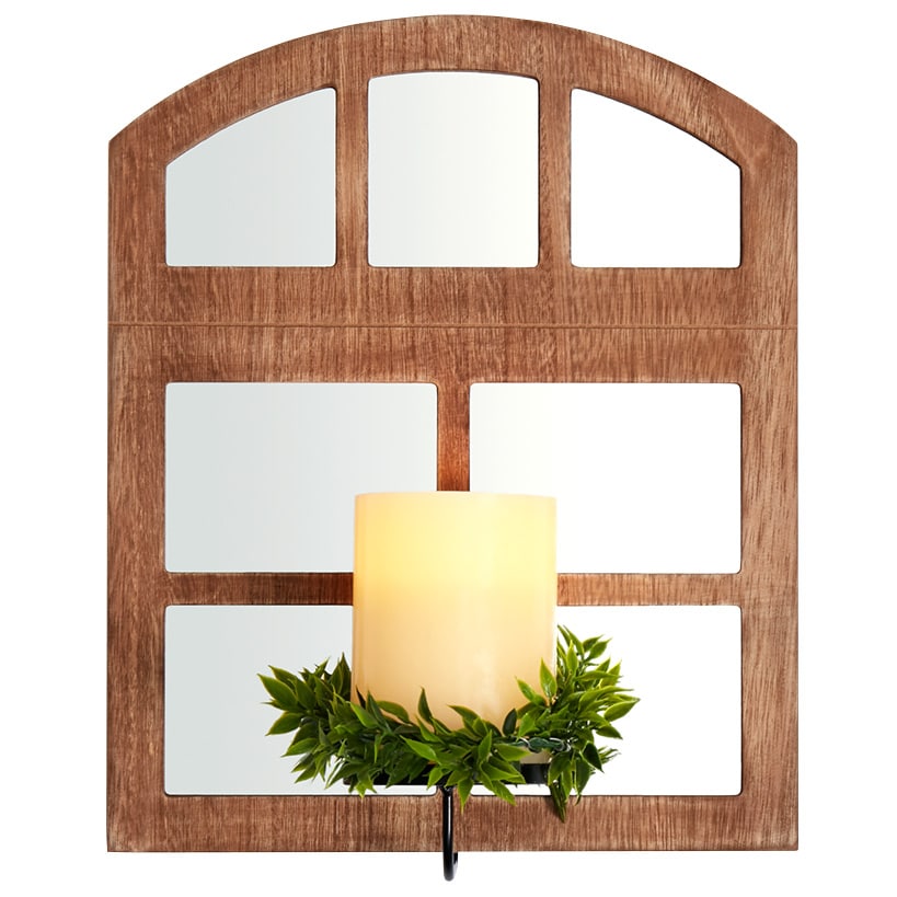Windowpane Mirror Wall Sconce With Candle - Black, Natural, or White