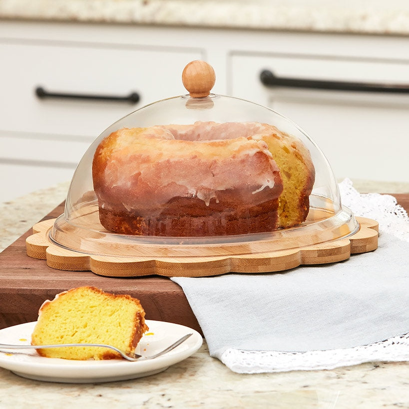 Bamboo Cake Stand with Plastic Dome Lid