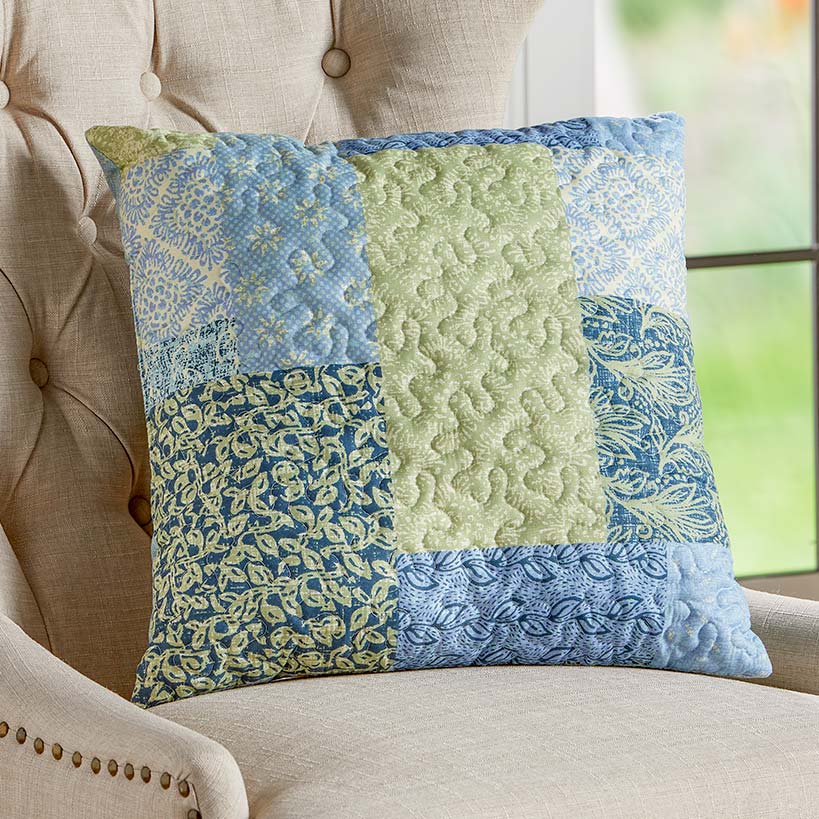 Blue Floral Patch Accent Pillow