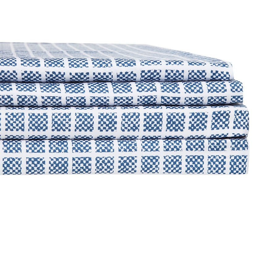 Blue Plaid Reversible Queen or King Complete Comforter Set