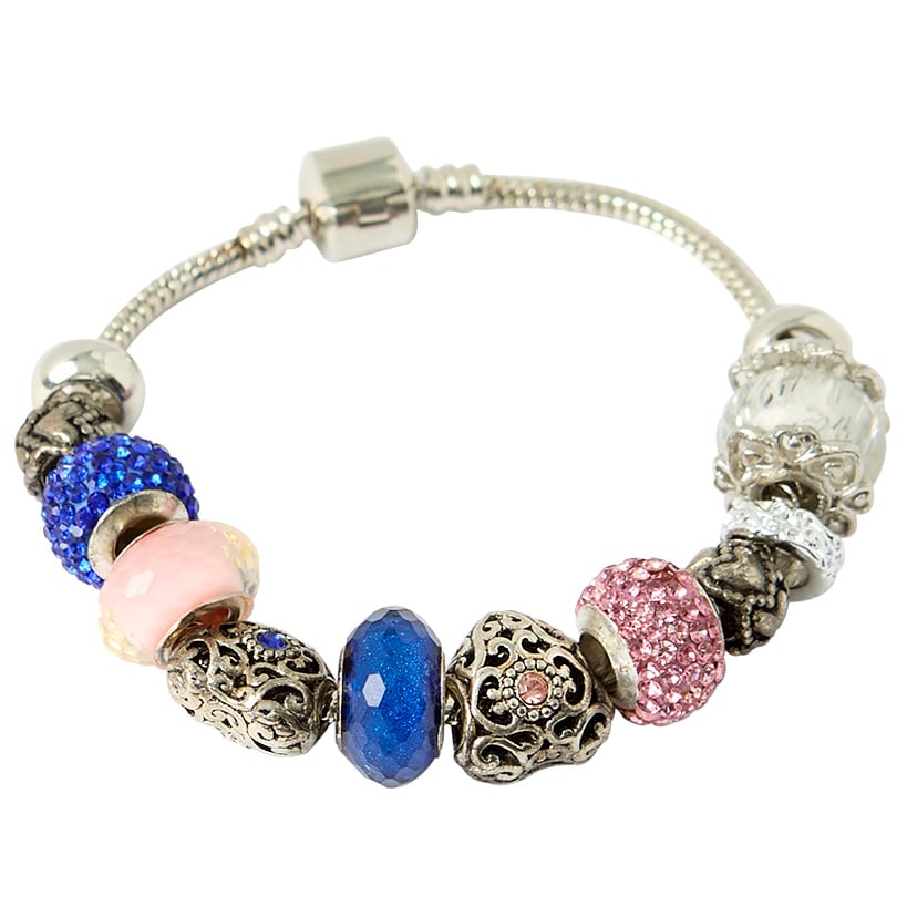 Snake Chain Bracelet with 6 Bead Charms