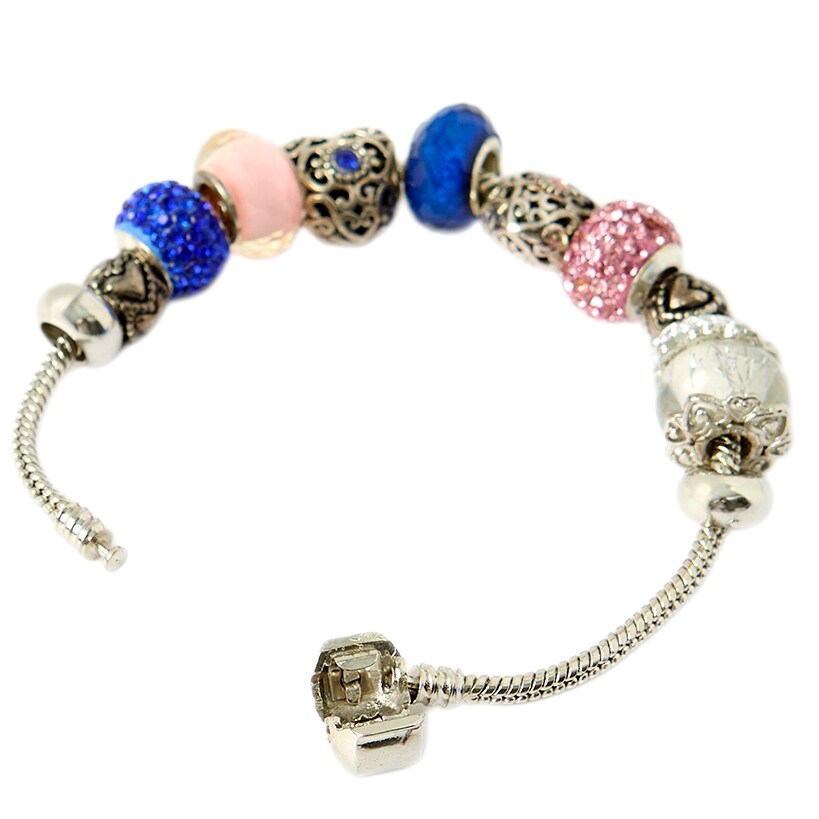 Snake Chain Bracelet with 6 Bead Charms