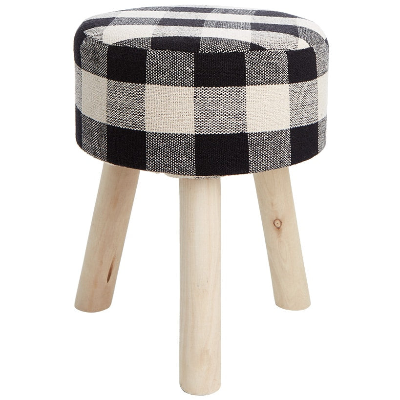 Buffalo Check Round Footstool Ottoman with Wood Legs - 16"H