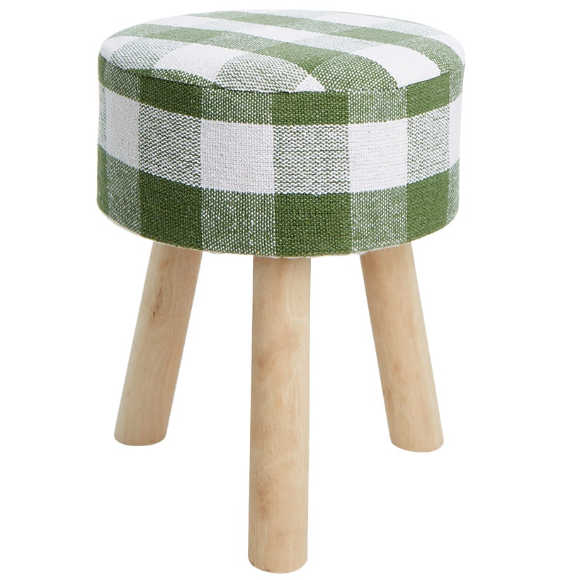 Buffalo Check Round Footstool Ottoman with Wood Legs - 16"H