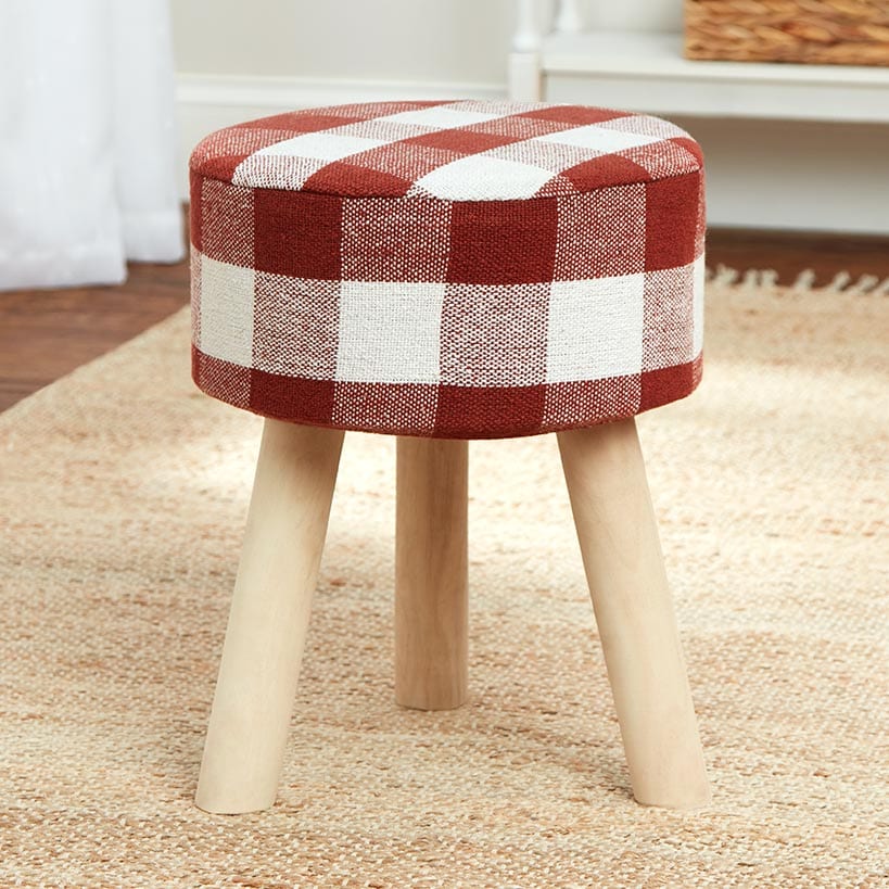 Buffalo Check Round Footstool Ottoman with Wood Legs - 16"H#select-color_red