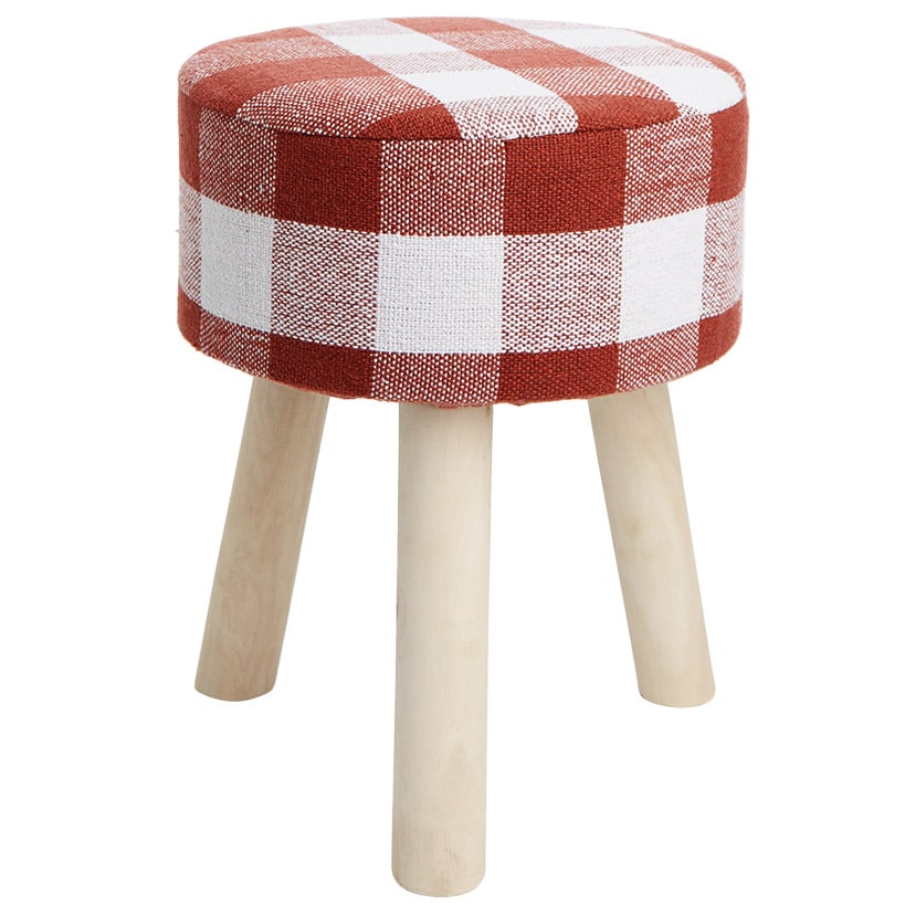 Buffalo Check Round Footstool Ottoman with Wood Legs - 16"H