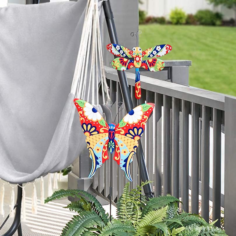 hanging planter stakes The Lakeside Collection Talavera-Inspired Garden Stakes-Butterfly or Hummingbird