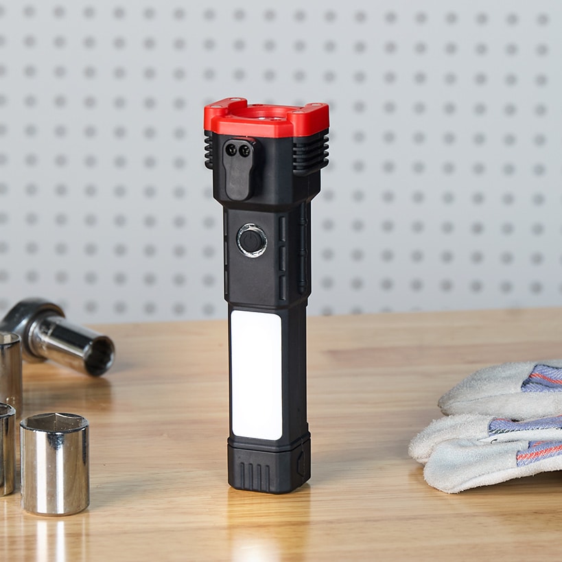 Rechargeable COB Flashlight With Safety Hammer and Blade