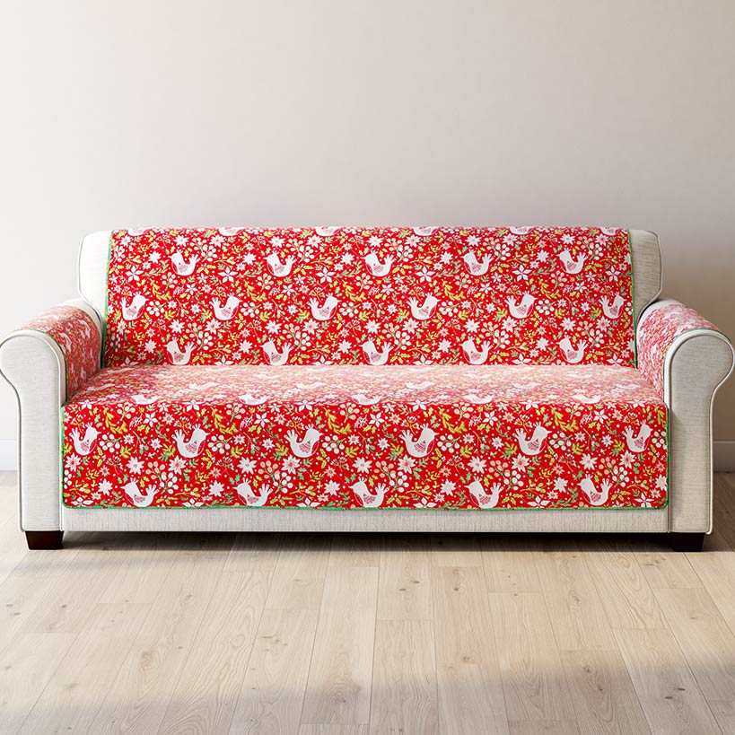 Holiday Cardinal Quilted Furniture Cover Chair, Loveseat, Sofa