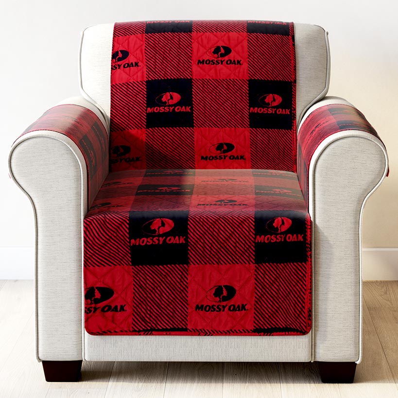 Mossy Oak Red Buffalo Logo Quilted Furniture Cover Chair, Loveseat, Sofa