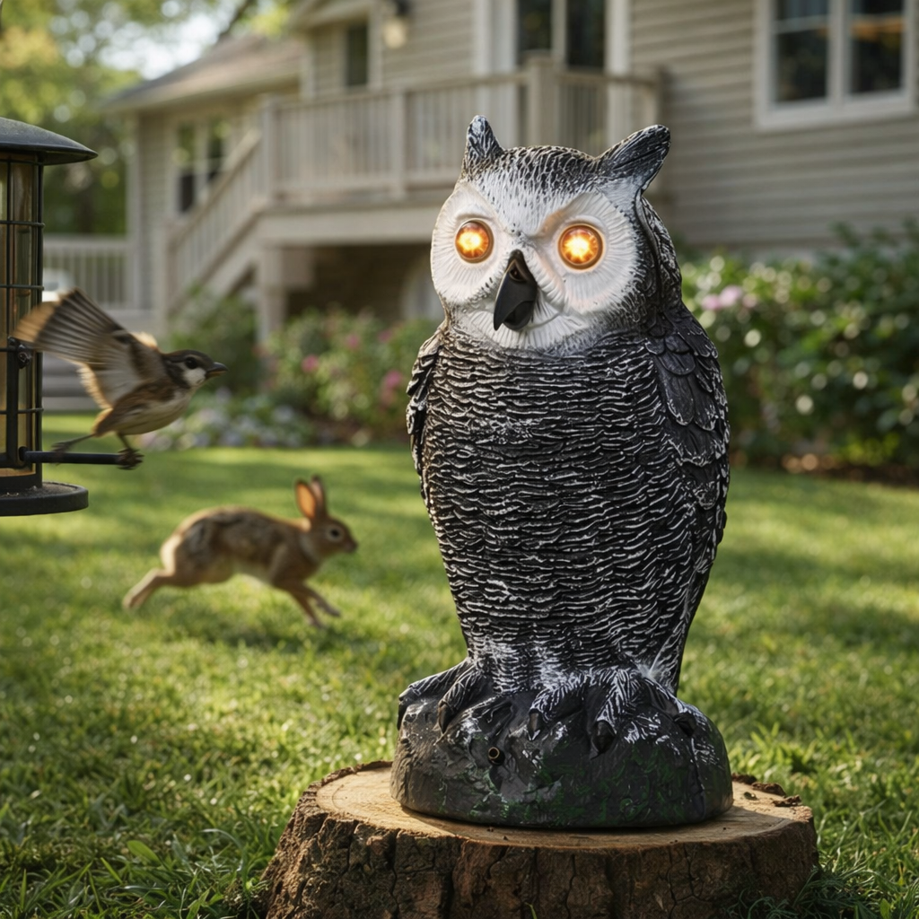 Owl Statue Decoy Battery Operated 10.5" H