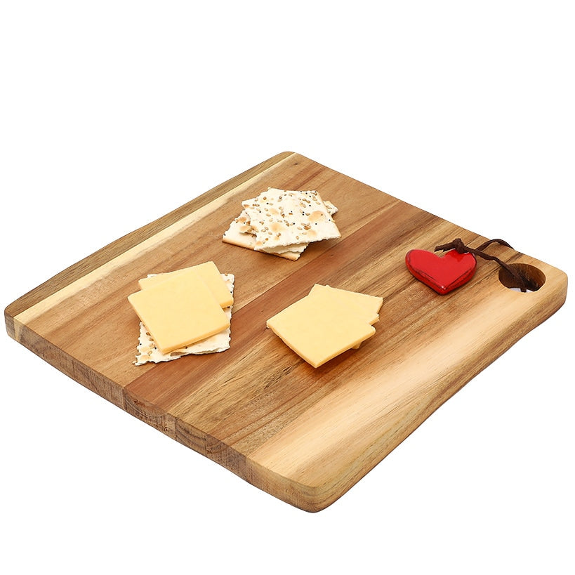 Acacia Cheese Board with Red Heart Accent