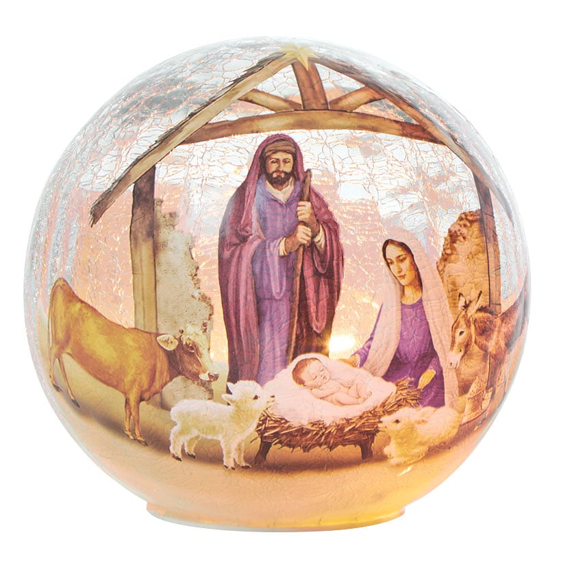 Christmas Glass Globe Nativity or Red Barn With Fairy Lights