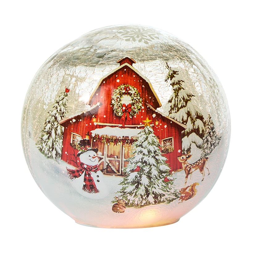 Christmas Glass Globe Nativity or Red Barn With Fairy Lights