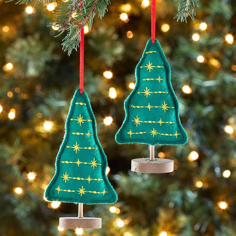 Sets of 2 Embellished Plush Tree Ornaments