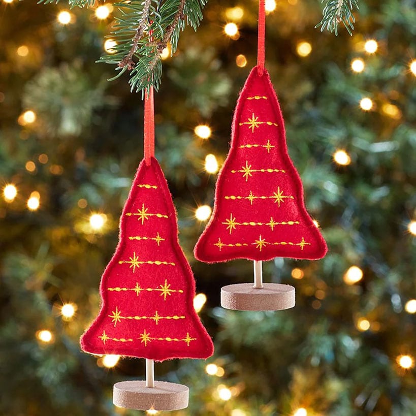 Sets of 2 Embellished Plush Tree Ornaments