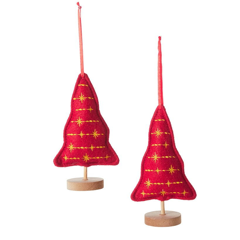 Sets of 2 Embellished Plush Tree Ornaments