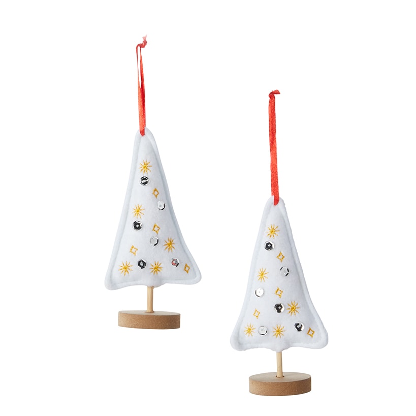 Sets of 2 Embellished Plush Tree Ornaments
