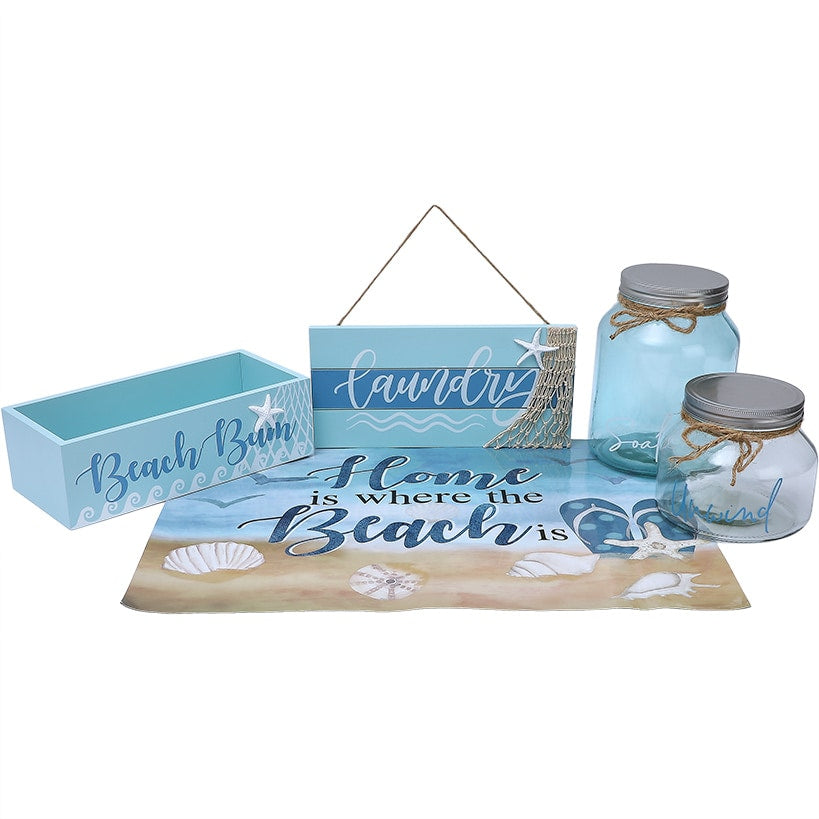 Coastal Laundry Storage - Wood Wall-Mounted Sign