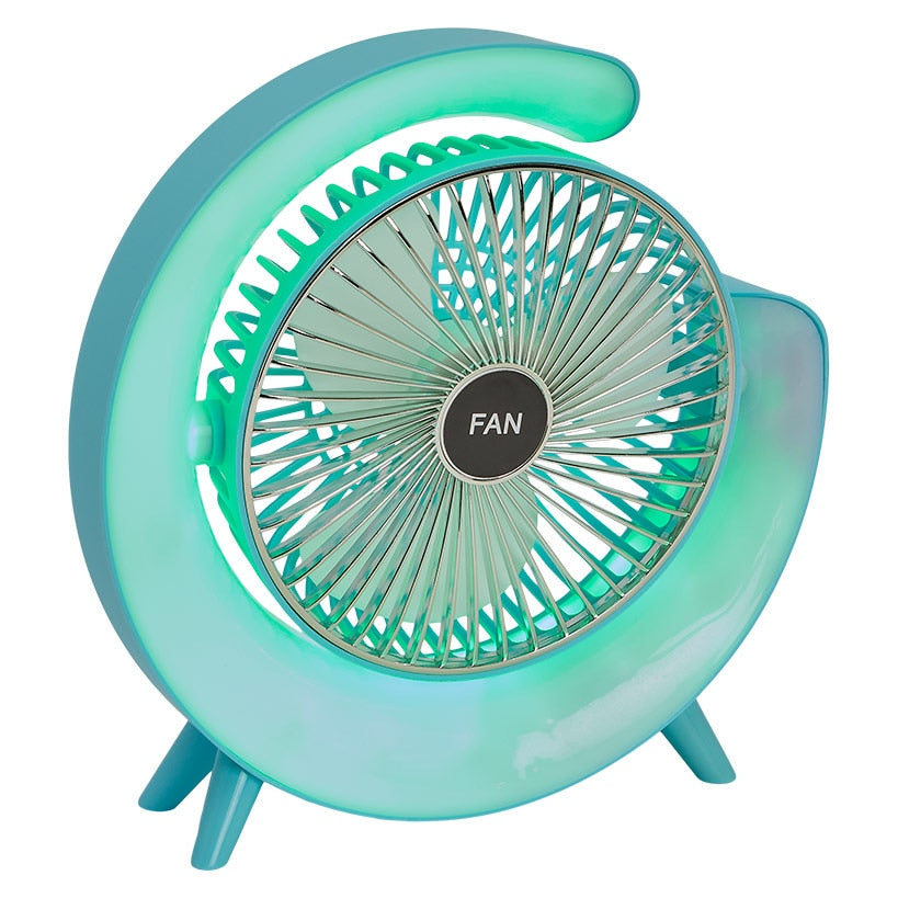 USB Rechargeable Desktop Fan With LED Lights