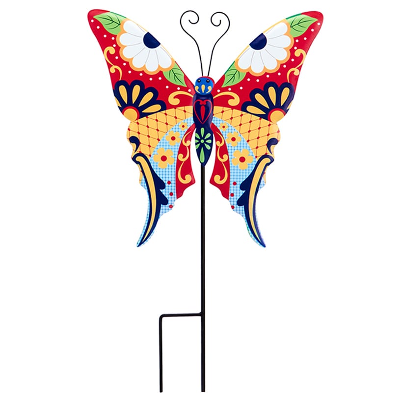 Talavera-Inspired Garden Stakes-Hummingbird, Dragonfly, and Butterfly