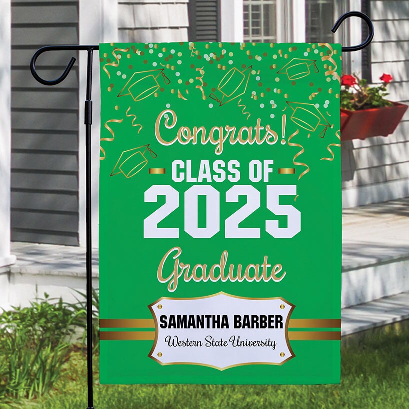 Personalized Gold Confetti Graduation Double-Sided Garden Flag