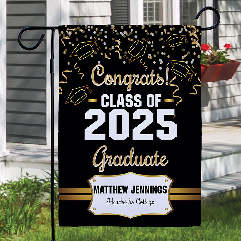 Personalized Gold Confetti Graduation Double-Sided Garden Flag