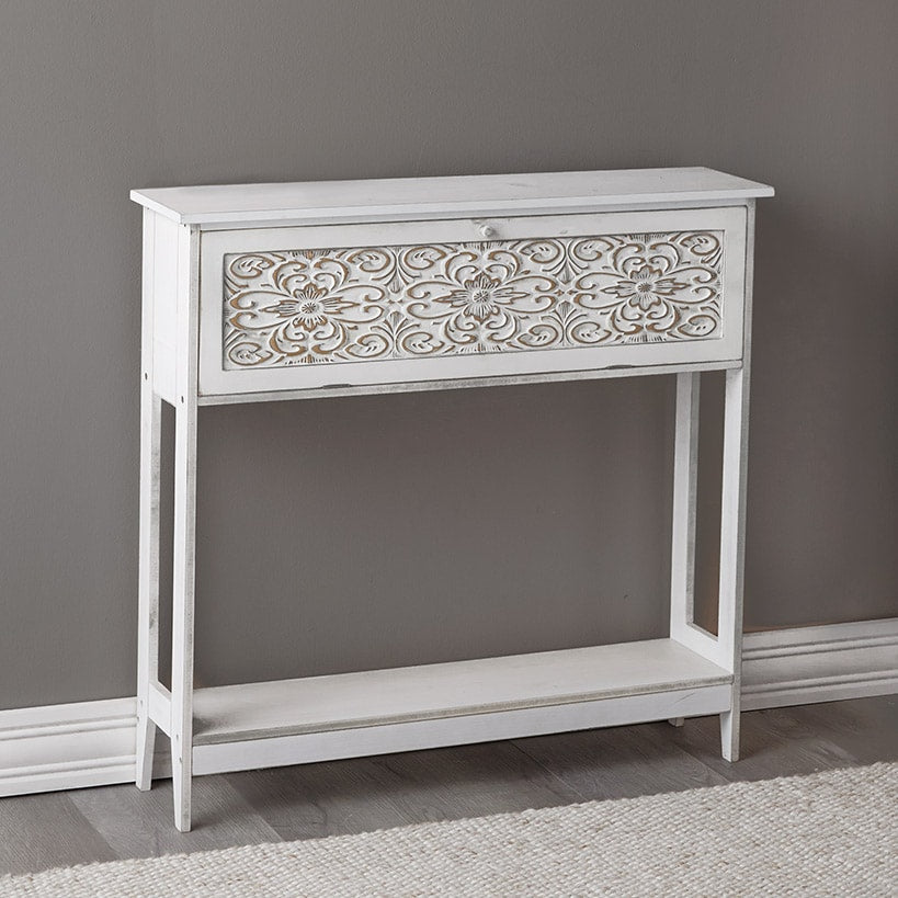 Slim Carved Design Console Tables with Hidden Storage
