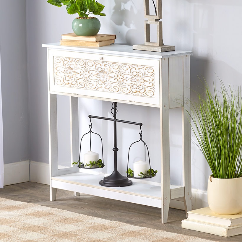 Slim Carved Design Console Tables with Hidden Storage