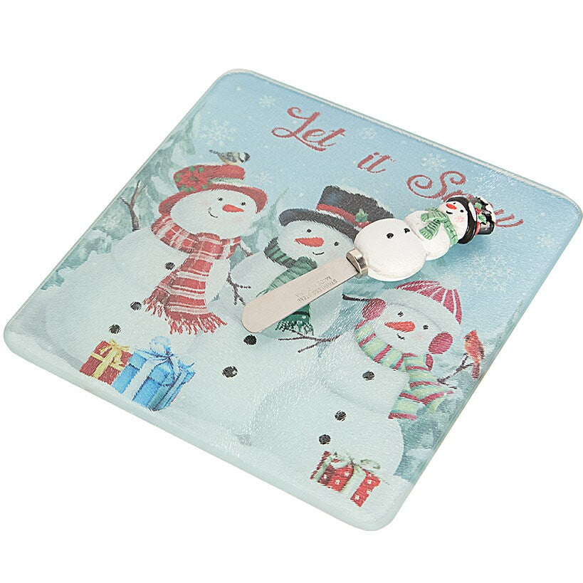 Holiday Glass Cutting Board and Shaped Spreader Set