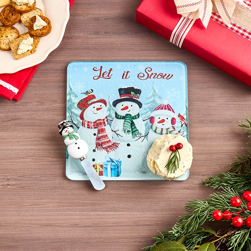 Holiday Glass Cutting Board and Shaped Spreader Set