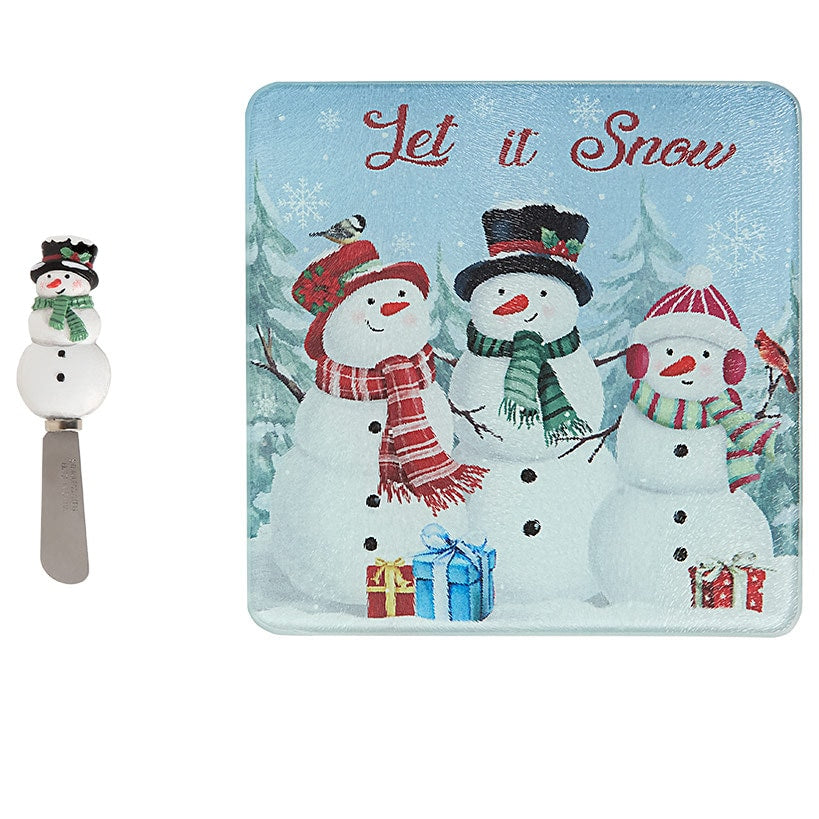 Holiday Glass Cutting Board and Shaped Spreader Set