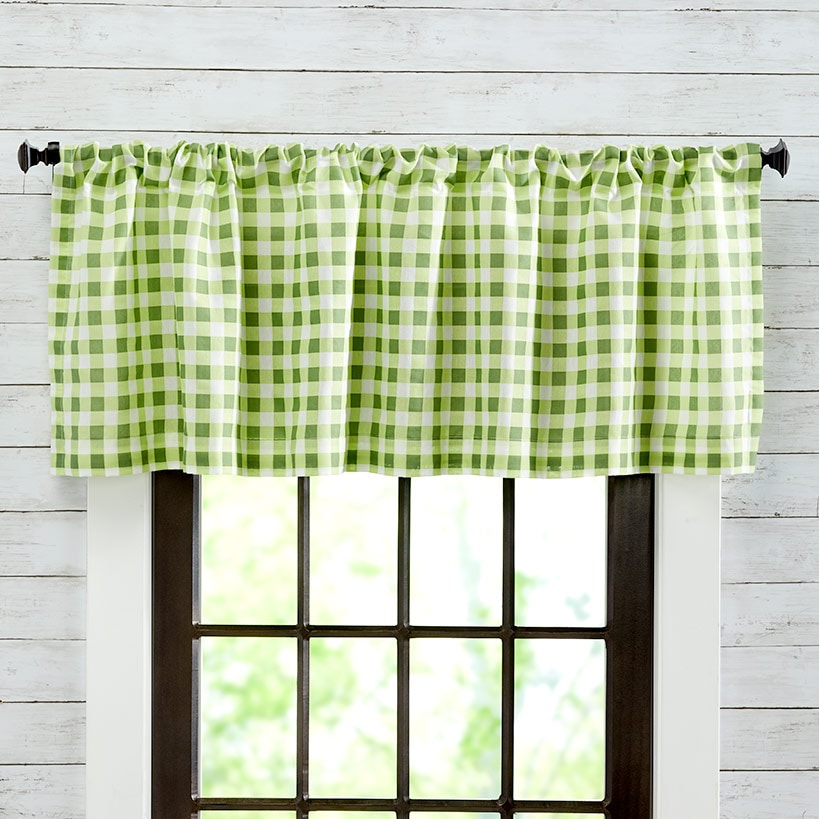 Buffalo Plaid Green Valance or Daffodil Shower Hooks Set of 12