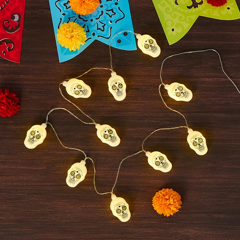 Day of the Dead Sugar Skull String Lights - Battery Operated