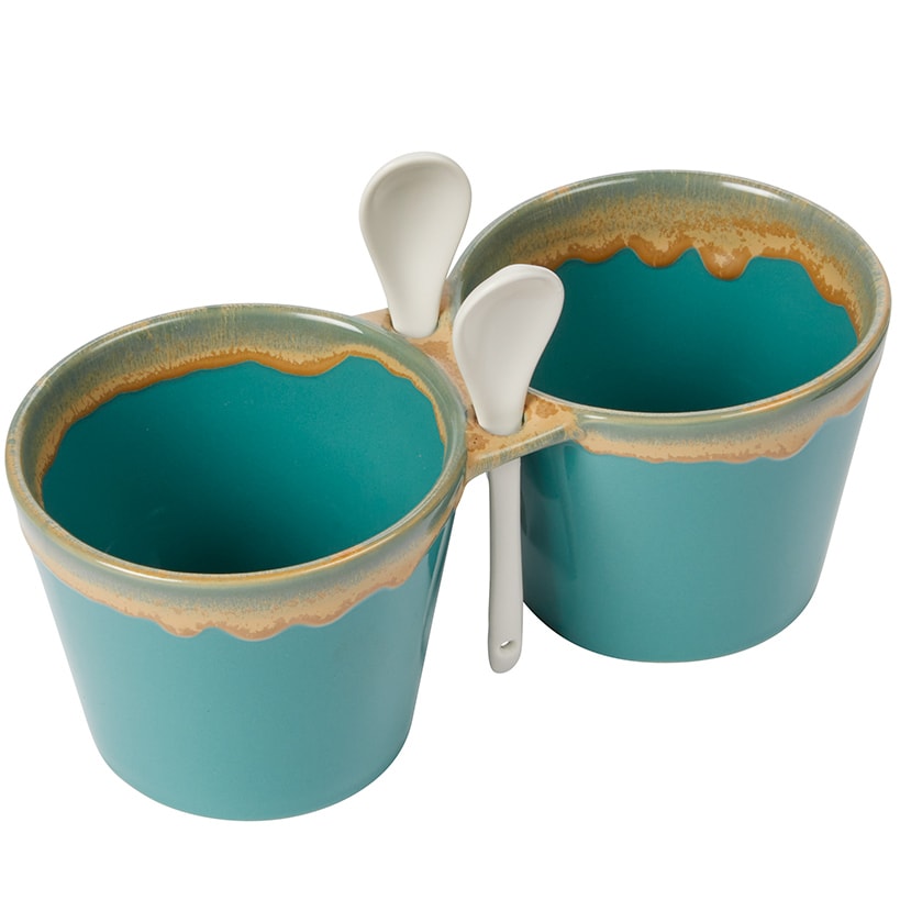 Stoneware Double Bowl with Spoon