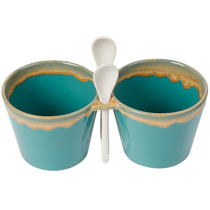 Stoneware Double Bowl with Spoon
