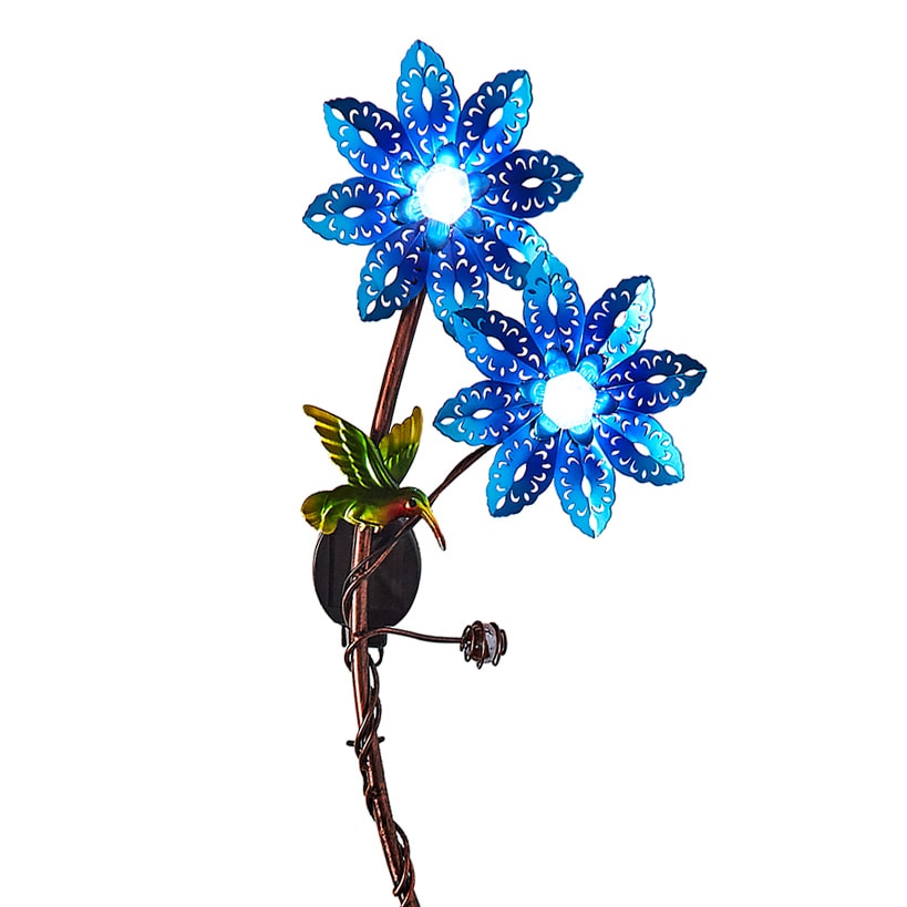Solar Double Flower and Critter Garden Stake Set – Pink and Blue