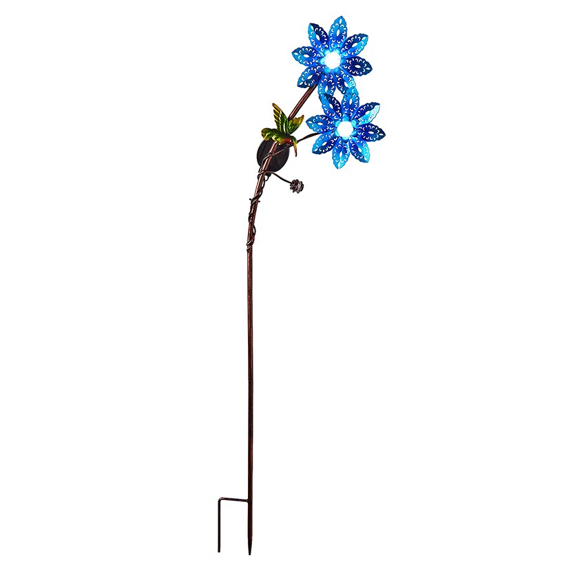 Solar Double Flower and Critter Garden Stake Set – Pink and Blue