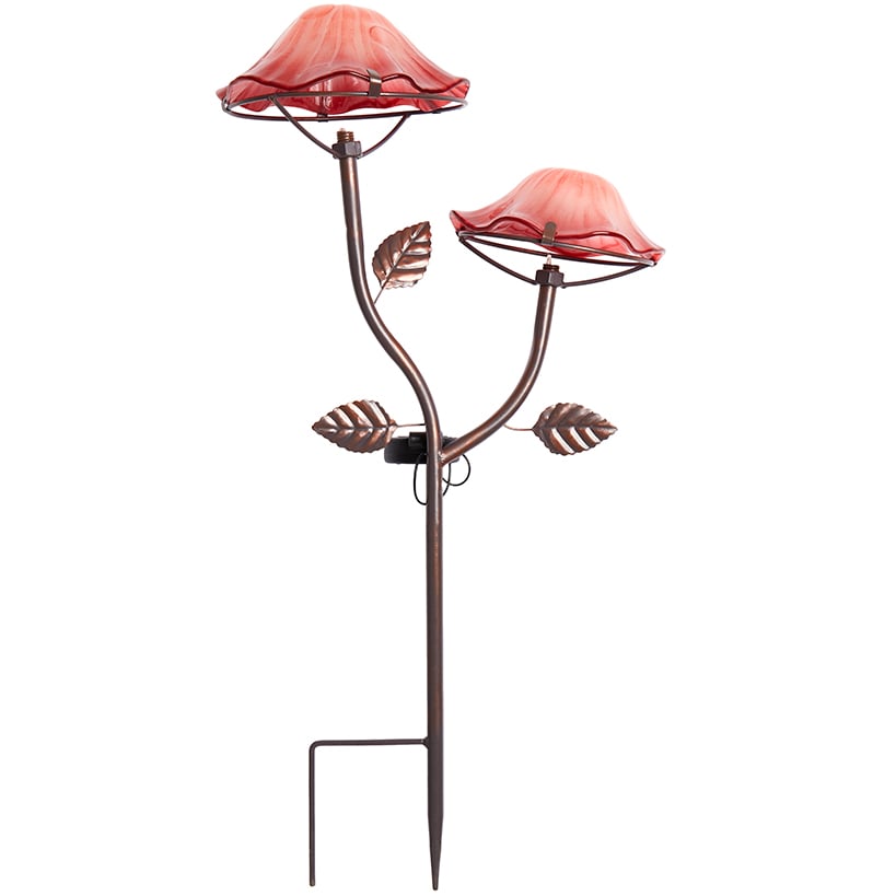 Solar-Powered Double Mushroom Stake – Pink, Green, and Blue