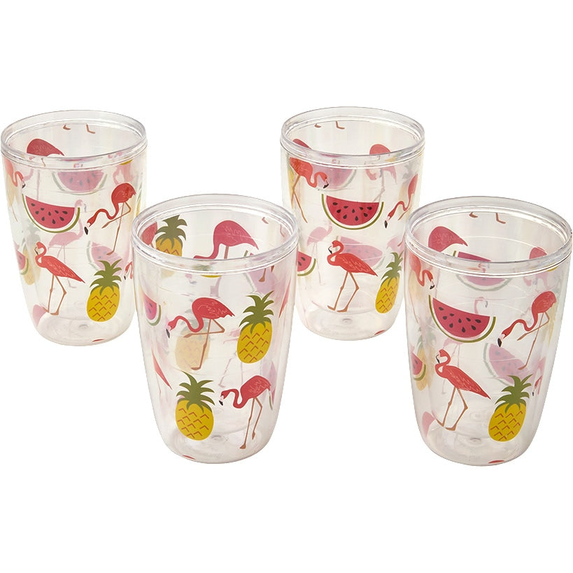 Plastic 16oz Insulated Tumbler Set of 4 Flamingo or Flipflops