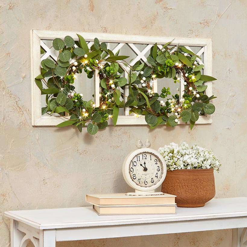Lighted Country Wall Mirrors with Wreath - Single or Double#select-wreath_double