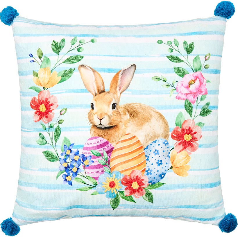 Easter Bunny Embroidered Decorative Pillow