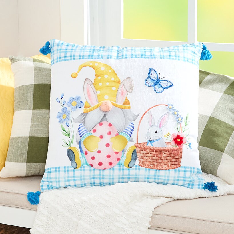Easter Bunny Embroidered Decorative Pillow#select-pillow_gnome-&-bunny