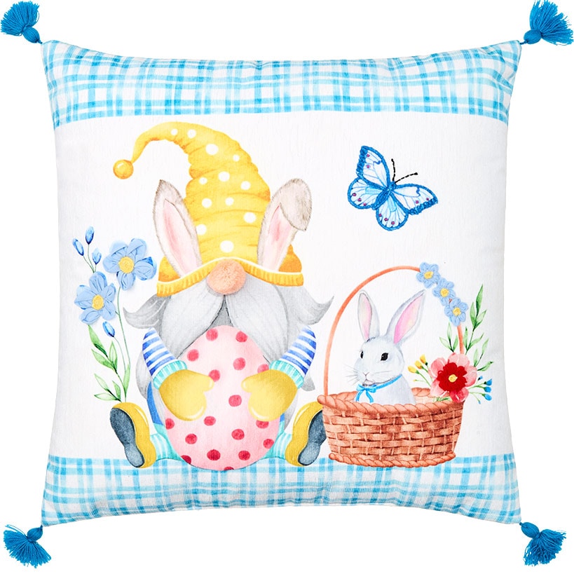 Easter Bunny and Gnome Embroidered Decorative Pillow