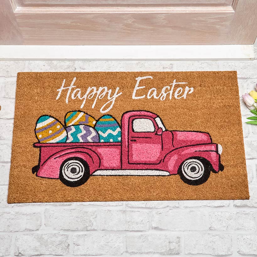 Easter Bunny & Spring Truck Outdoor Coir Doormat 30" x 18"